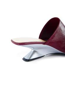 Rollcall Sandal Hak Tinggi Tanpa Tali dengan Ujung Terbuka Warna Merah Anggur untuk Wanita, Sandal Selop Kasual Serbaguna Tanpa Bagian Belakang - Burgundy - View 6
