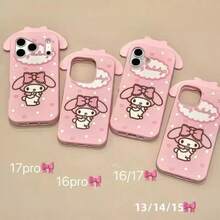 SANRIO 時尚新款 3D 女孩粉色波點 My Melody 手機殼，適用於 iPhone 17 Pro Max、Apple 15 Pro、14、13 矽膠創意保護殼 - 粉色 - 查看 5