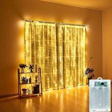 8功能電池供電LED窗簾燈 - 100/200/300/600 LED燈珠，適用於聖誕節、婚禮、派對、生日、居家與花園裝飾新穎照明 - 電池盒窗簾燈 - 查看 5