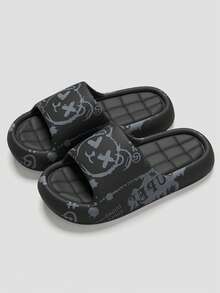 2026 New Men's Fashionable Bear Print EVA Outdoor Slippers, Summer Household Flip Flops Unisex, Plus Size 48-49 - Black - View 7