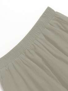 Women's Elastic Waist Pocket A-Line Maxi Dress, Solid Color Spring - Khaki - View 5
