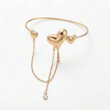 Personalized Heart Chain Arm Cuff, Silver Metallic Luster Asymmetric Design, Women's Summer Hot Girl Accessory - Gold - View 3