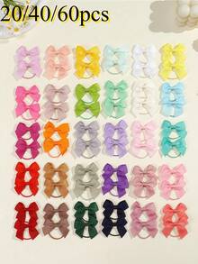 20/40/60pcs Mini Bow Hair Ties For Baby Girls - Soft Comfortable Matte Color Series Hair Ties Cute Fashionable Hair Accessories For Daily Wear - Multicolor - View 2