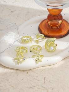 7PCS Ocean Rings, Metal Starfish Shell Conch Rings, Multi- Vacation Beach Layering Versatile Ring Set For Women - Gold - View 6