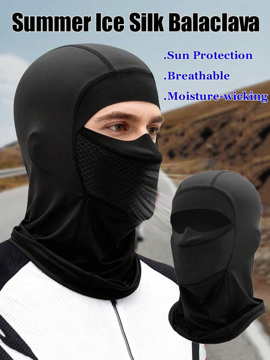 1 pieza Máscara facial de verano para montar, Capucha de protección solar para motocicleta, Absorción de humedad, Secado rápido, A prueba de polvo, Toalla facial transpirable, Capucha de seda de hielo - Con bordes sin costuras - Ver 1