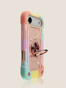 防震耐用手機殼，相容 iPhone 16 15 14 13 12 11 Pro Max Plus，360°旋轉環形支架，防摔全機身 3 合 1 保護套 - 玫瑰金+掛繩 - 查看 3