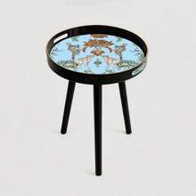 Mesa lateral redonda pequeña y moderna, mesa con bandeja decorativa con estampado de leopardo de la selva y patrón de ciervo, bandeja multifuncional para tocador y servicio, mesa lateral para otomana, mesa de café, cocina, baño, sala de estar, decoración del hogar - Negro - Ver 11