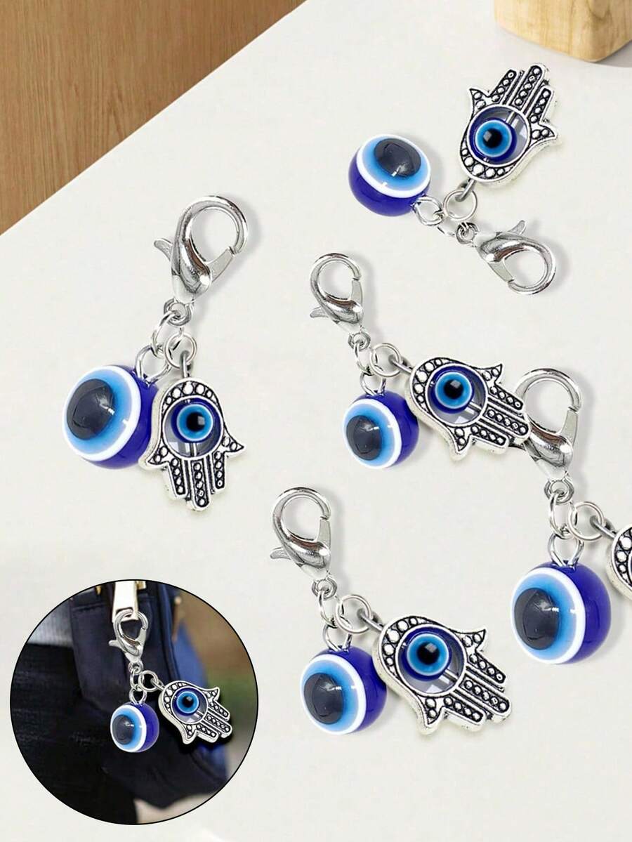 2pcs/Set Blue Evil Eye Keychain Amulet Lucky Alloy Keyring, Bag Charm, Car Key Chain, Pendant Gift For Friends - Multicolor - View 1