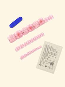 24片長方形3D浮雕花卉貼片腳趾甲，鑲嵌水鑽，白色尖端法式風格腳趾甲貼紙，含果凍膠與指甲銼刀，適合女性派對、舞會、日常穿著，可拆卸且可重複使用之美甲裝飾 - 彩色 - 查看 2