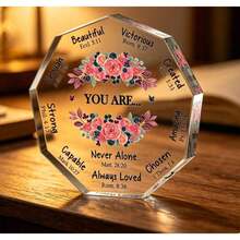 1件八角形壓克力勵志桌面裝飾品，聖經經文「You Are」金句紀念品，粉色花卉設計，給女性的基督教鼓勵禮物 - 白色 - 查看 2