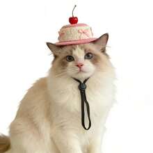 Cute Cherry Cake Shaped Pet Hat, Adjustable Dog Party Hat With Bow, Photo Prop For Small Dogs And Cats - Multicolor - View 5