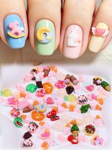 50pcs/1bag 3D Resin Fruit Dessert Cake Nail Art Decoration, DIY Nail Art Decoration, Nail Art Products, Home Salon Decoration Crafts, Nail Art Accessories Nail Art Gems Nail Charms - Multicolor - View 4