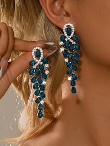 1 Pair Water Drop Style Bridal Women's Fashion Crystal Earrings, Luxury Ear Jewelry, Suitable For High-End Evening Gowns And Weddings - Silver Green 574-3 - View 5