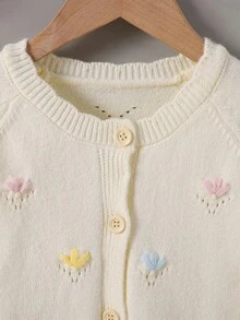 Young Girl Winter Raglan Long Sleeve Single-Breasted Casual Knit Cardigan - Apricot - View 3