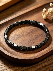 Fashionable Men Beaded Bracelet, Black Agate & Hematite Guardian Courage Bracelet, Protection, Prosperity,Energy Jewelry Ideal Gift For Women Men - Black - View 9