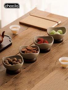 choxila 1 pieza Bol de postre retro con base de madera, plato para frutos secos, bandejas para aperitivos, platos para dulces, bandeja para joyas, bol para ensalada de frutas y yogur, plato pequeño para ingredientes, bol de postre reutilizable multifuncional para el hogar, restaurante, cocina, camping, Ramadán - tazón de postre - Ver 8