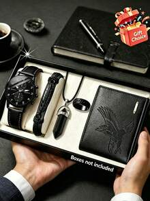 5/1pc, Fashionable Minimalist Teen Business Round Pointer Display Sports Watch With Business Wallet + Bracelet + Ring + Necklace, Suitable For Wearing At Gatherings, Parties, Office, Various Holidays To Tell Time, Also Ideal As The Best Gift Choice For Back To School Season, Birthdays, Easter, Etc. - Multicolor - View 10