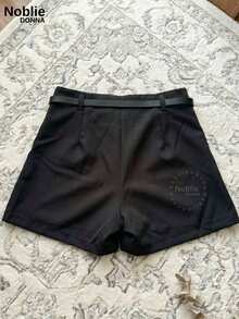 Set Of 3 Women's High-Waisted Tailored Shorts + 1 Free Belt - 1 黑色 1 棕色 1 藍色 MAINHO - 查看 3