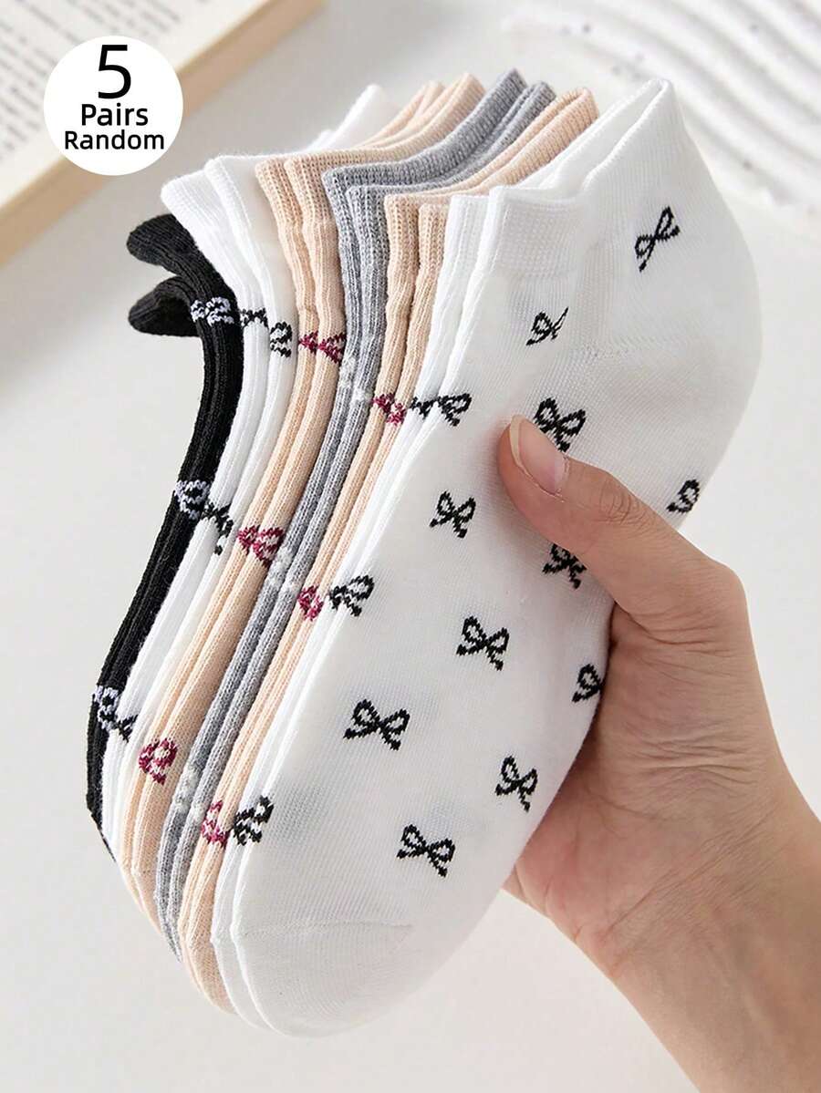 5雙女款花卉船襪,四季皆宜,隨機配色,日常穿著 - 彩色 - 查看 1