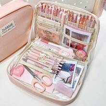 90° Multi-Layer Pencil Case, Student Stationery Organizer, Large Capacity, Sorted And Organized. - 墨綠色 - 查看 3