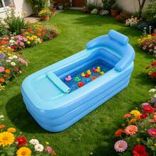 PVC Inflatable Bathtub, 62.99*33.07*25.2in Foldable Tub With Zipper Cover & Massage Bottom For Home Hotel Backyard - 充氣的 - 查看 3
