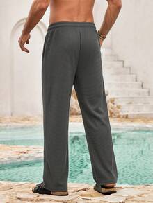 Mercer Haus Men's Lightweight Solid Color Polyester Waffle Pants, Spring/Summer Holiday Summer Beach - Dark Grey - View 2