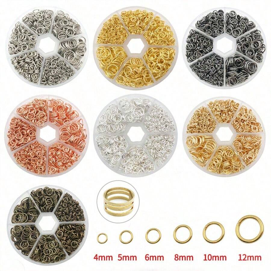 約1000個DIY珠寶製作單圈配件 4/5/6/8/10/12mm 單環跳環 鐵環 開口環 圓環 耳環鍊條材質 盒裝,適用於珠寶製作 手鍊、項鍊、耳環、手工藝配件 - 彩色 - 查看 1