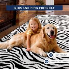 Zebra Stripe Area Rug, Abstract Modern Black And White Washable Rug, Non-Slip Non-Shedding Soft Plush Carpet, Suitable For Living Room, Dining Room, Office, Game Room Home Decor - Black - View 9