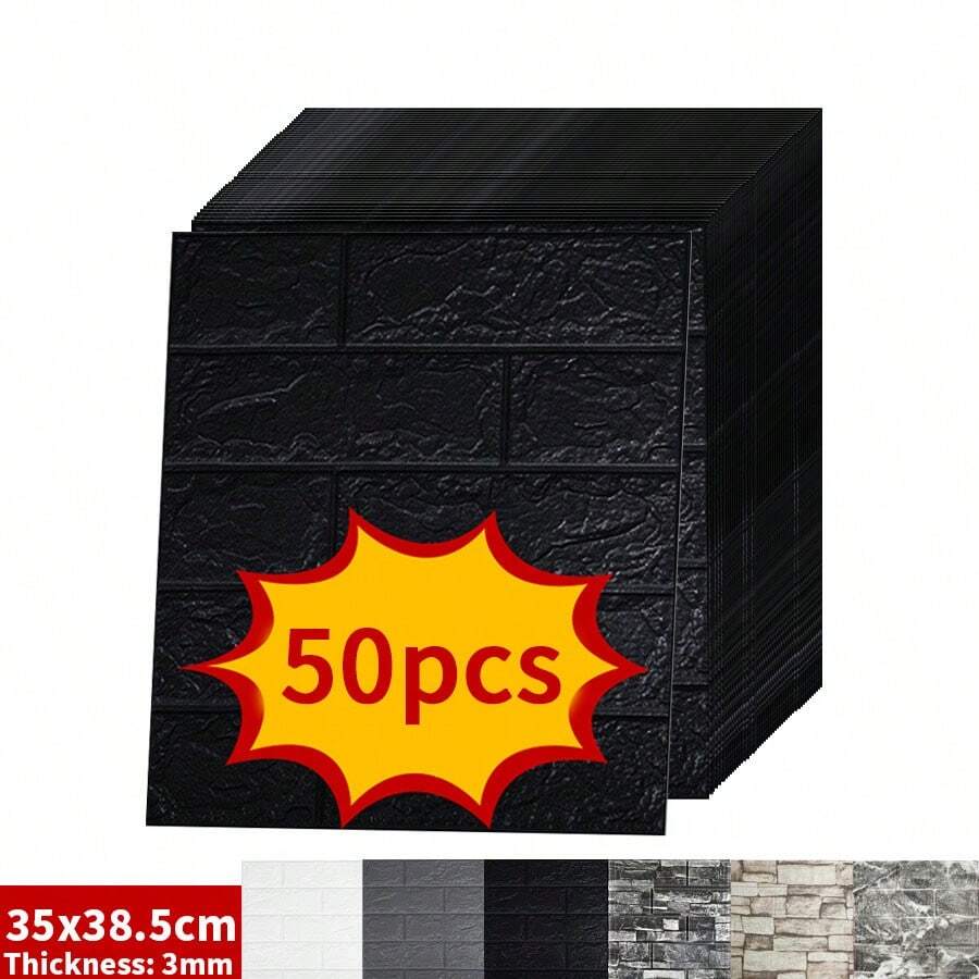 50片裝 3D牆面貼紙壁紙，自黏式牆磚貼紙自黏壁紙，易貼、易撕、易清潔、易裁剪，適用於廚房、客廳、浴室、走廊、臥室