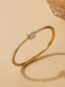 Set Gelang Rhinestone Stainless Steel Emas Gaya Mewah Ringan 1pc/3pcs, Gelang Zirkonia Kelas Atas, Perhiasan Serbaguna untuk Perjalanan Sehari-hari, Kencan, dan Pemberian Hadiah - Emas 3 - View 2