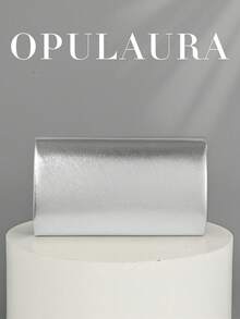 OpulAura 女款時尚極簡金屬線裝飾信封手拿包 PU 皮革晚宴包，適合婚禮、舞會及正式場合 - 銀色 - 查看 5