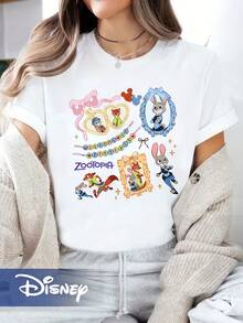 Coquette Bow Watercolor Zootopia T-Shirt Disney Vacation Round Neck Short Sleeve - 白色 - 查看 1