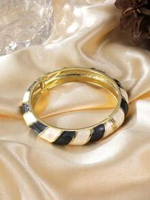 1PC Vintage Opulent FreeForm Zinc Alloy Gold-Plated Enamel Multi-ColorWide Flat Chunky Statement Cuff BraceletNew Year Christmas Dairy Party Clubwear - Bracelet - View 25