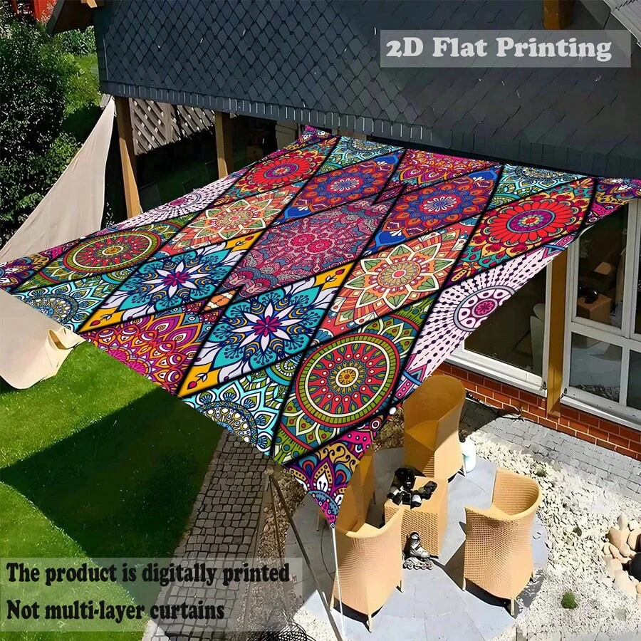 1pc Colorful Mandala Shade Sail, Polyester Fabric, Suitable For Outdoor, Camping, Adventure, Beach, Picnic, Garden, Garage Roof Shade (Without Poles And Ropes) - Multicolor - View 1