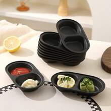 2/8pcs,Plastic Sauce Dishes With 2 Or 3 Compartments, Korean BBQ Sauce Tray, Japanese Sushi Soy Sauce And Wasabi Dish. Suitable For Serving Sushi, Soy Sauce, Vinegar, Salad Dressing, Dipping Sauces, Barbecue Sauce, Appetizers, Etc. Kitchenware - Black - View 9