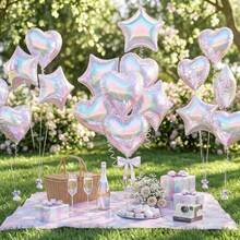 14pcs 18IN Transparent Star And Heart Foil Balloons, Iridescent Clear Accessory Balloons For Mermaid Frozen Birthday Wedding Party - View 1