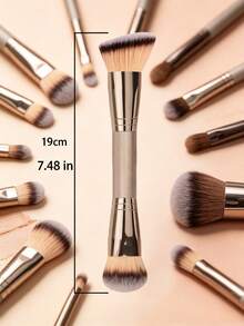 2-In-1 Dual-Ended Foundation And Powder Brush, Premium Soft Synthetic Bristles, Suitable For Seamless Application Of Liquid, Cream And Powder Products, Professional Makeup Tool, Create Perfect Contouring And Base Makeup - Multicolor - View 5