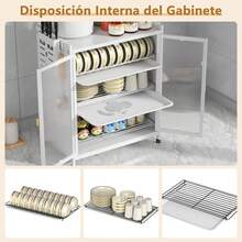 Kitchen Dish Rack, 3-Tier Dish Organizer With Door, Microwave Shelf, Kitchen Cabinet - White - View 4