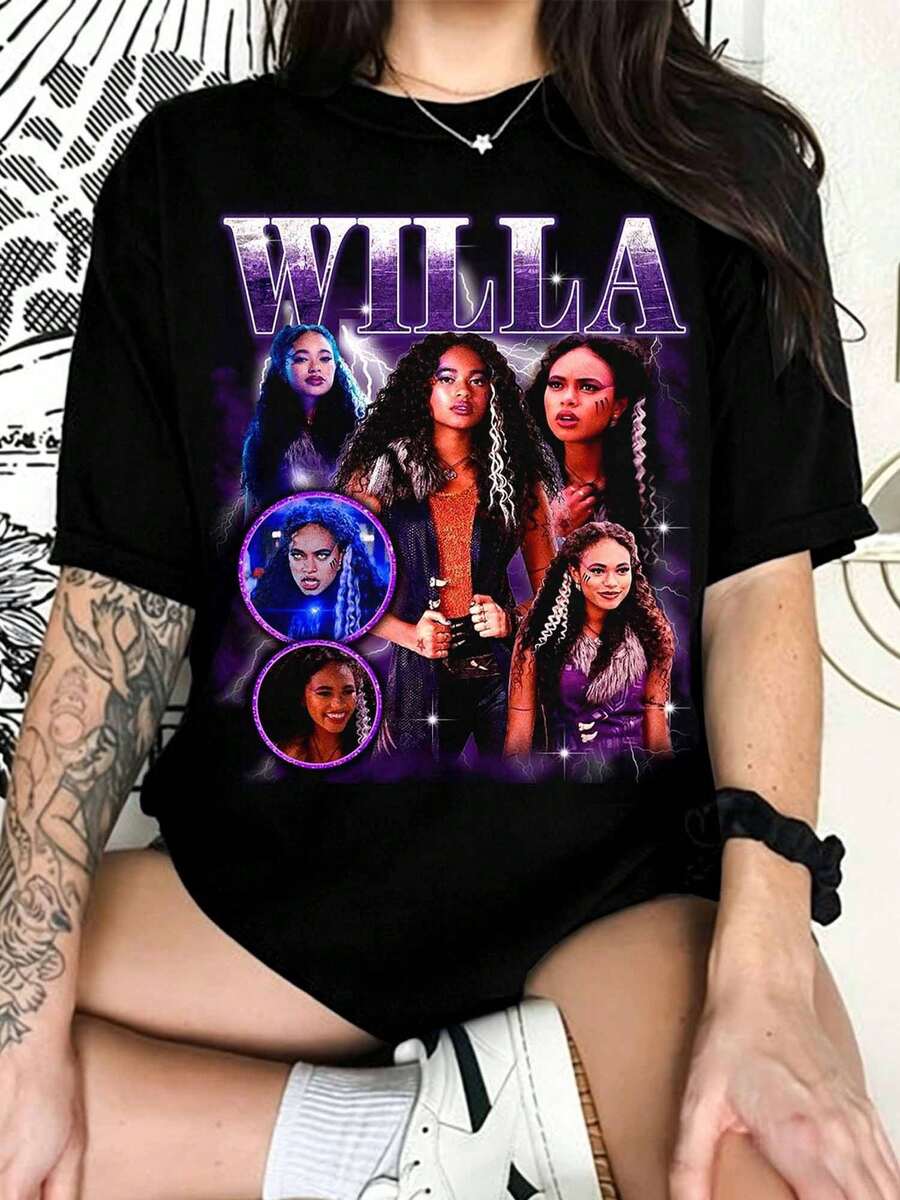 Willa Bootleg T-Shirt, Y2k Zombies Series T-Shirt, Vintage Dawn Of The Vampires T-Shirt, Willa Zombies T-Shirt, Willa Werewolf Zombies 4 T-Shirt - 黑色 - 查看 1