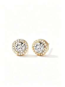 S925 Sterling Silver 1CT Moissanite Stud Earrings, Unisex Design Suitable For Daily, Business, Wedding, Vacation, Graduation, Birthday, Party Occasions - Gold - View 7