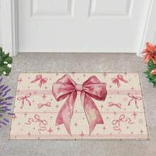 1pc Pink Bow Linen Rubber Kitchen Mat, Bathroom Mat, Door Mat, 2D Printed Rectangular Rug Suitable For Living Room, Bedroom, Hallway, Bathroom, Laundry Room, Polyester Rug, Suitable For Indoor And Outdoor Home Decor - Multicolor - View 4