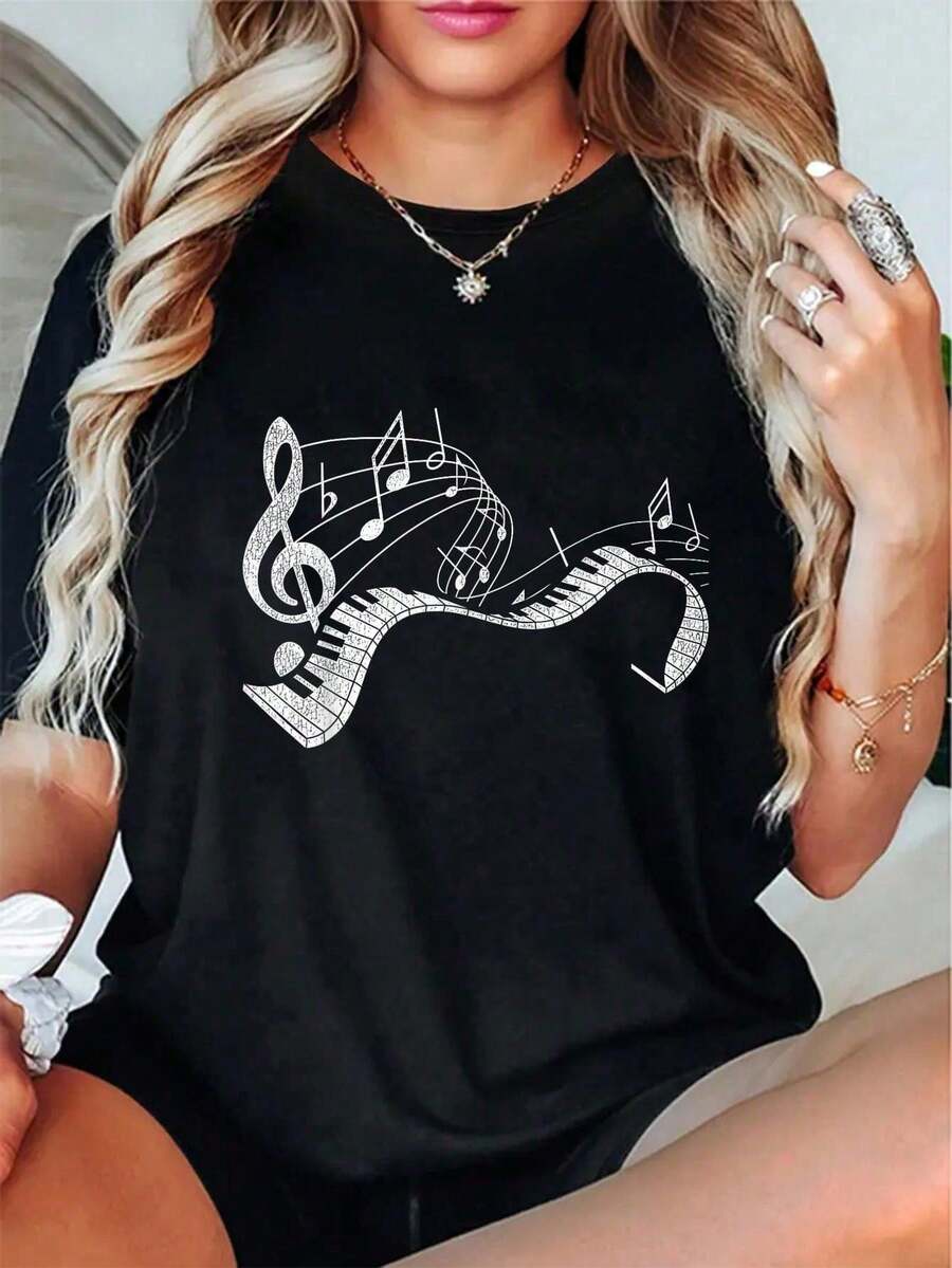 Pianist Note Pianist Keyboard Piano T-Shirt - 黑色 - 查看 1