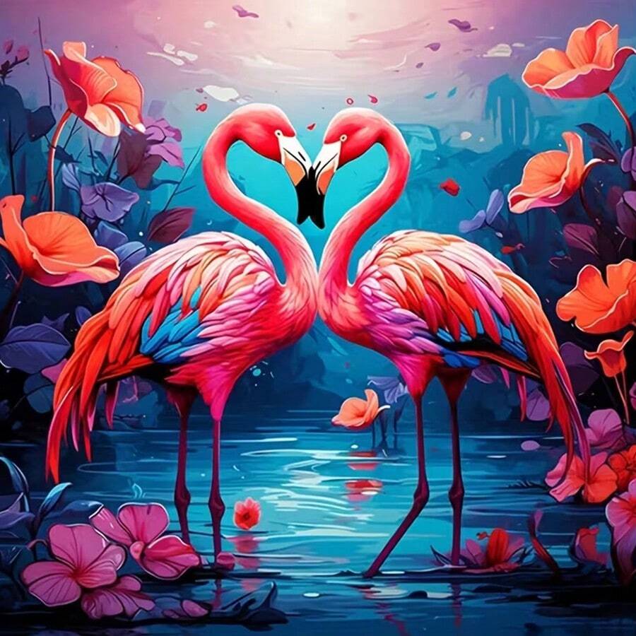 1pc DIY Flamingo Pattern 5D Diamond Painting Kit,[30*30cm/11.8*11.8in][40*40cm/15.7*15.7in]Suitable For Adult Beginners DIY Mosaic Diamond Art, Full Drill Handmade Enthusiasts Self-Design DIY Diamond Painting Applicable For Living Room, Bedroom, Office Wall Decoration Hanging Painting, Surprise Holiday Home Decor Gift For Family And Friends, Unframed - No Frame - View 1