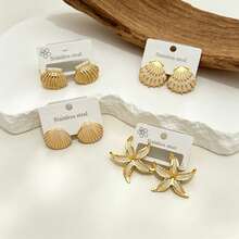 12 pièces de boucles d'oreilles pendantes de style bohème rustique / Fabriquées en acier inoxydable / Décoration plaquée or / Convient pour un port quotidien (style aléatoire) - Doré - Voir 4