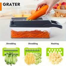 14 In 1 Manual Vegetable Chopper A Multifunctional Kitchen Tool Suitable For Onions, Potatoes,Tomatoes,Cucumbers, And Carrots. The Blades Are Interchangeable And The Vegetable Chopper Is Designed To Be User-Friendly For Home Cooking And Easy To Store - Dark Grey - View 11