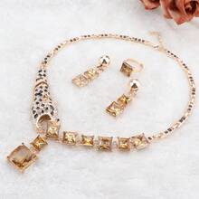 1 set Conjunto de joyas de collar, aretes y anillo con cristal azul con estampado de leopardo, adecuado para que las mujeres lo usen en bodas, bailes, fiestas y banquetes - juego de 4 piezas - Ver 22