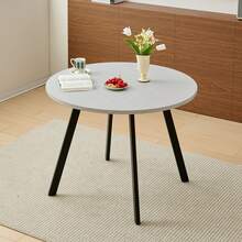 TOKPIEDI Modern White Marble Round Dining Table & 4 Linen Fabric Dining Chairs-4 Seater Set - Grey - View 2