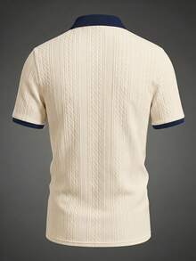 Men's Summer Jacquard Textured Contrast Color Half-Zip Polo Shirt, Casual Minimalist Urban Mature British Gentleman Style - Apricot - View 4