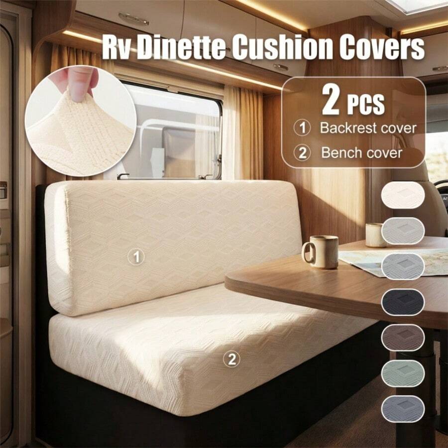2 piezas/Juego Funda de asiento de comedor suave para RV, Funda elástica para sofá de exterior, Funda de cojín de banco a prueba de polvo, Aplicable en todas las estaciones, Funda de respaldo de banco para RV, camping y coche - Multicolor - Ver 1