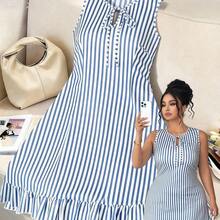 xuehuamaoyi02  Vestido de verano elegante con estampado floral de cuello redondo sin mangas y ajustado para mujer de talla grande, vestido de verano cómodo y casual, - Rosa Fucsia - Ver 2